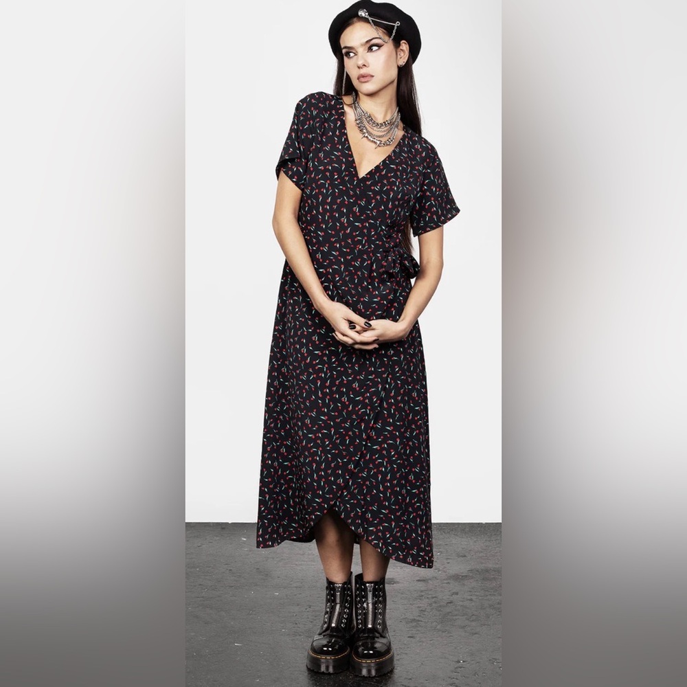 Elegant Black Floral Wrap Dress